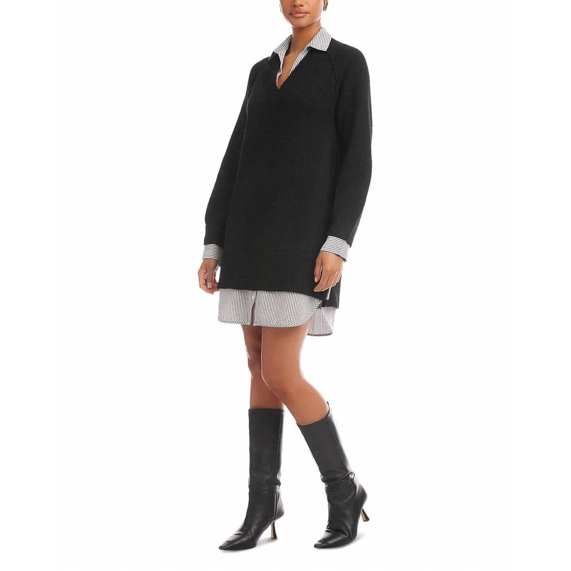 New Fifteen Twenty Carrie Mixed Media Dress In Black